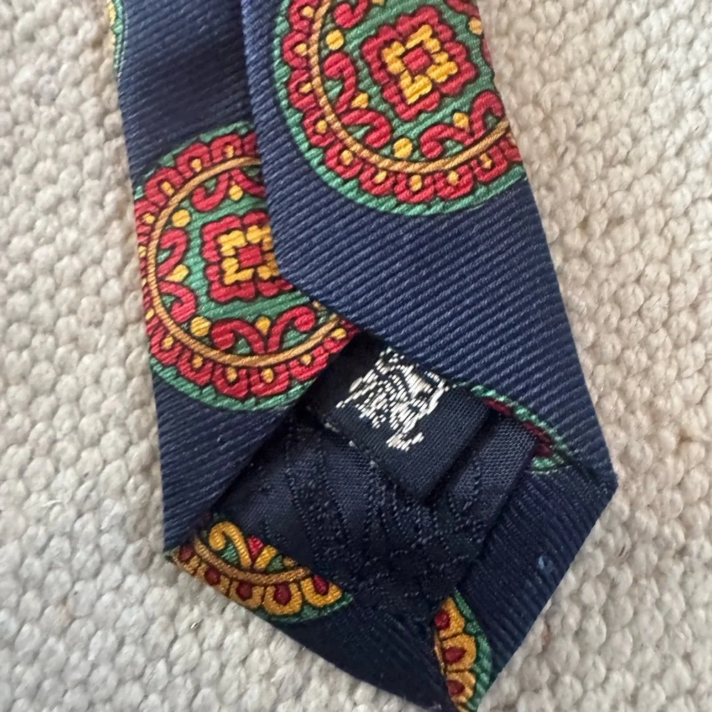 Burberry Navy Tie with Red and Gold Medallions - Picture 4 of 5